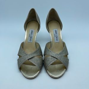 Jimmy Choo Gold Glitter Open-Toe Heel Pump